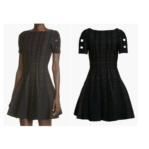 Alaia Women's Black Copper Jacquard Knit Short Sleeve Minidress Size 36 FR